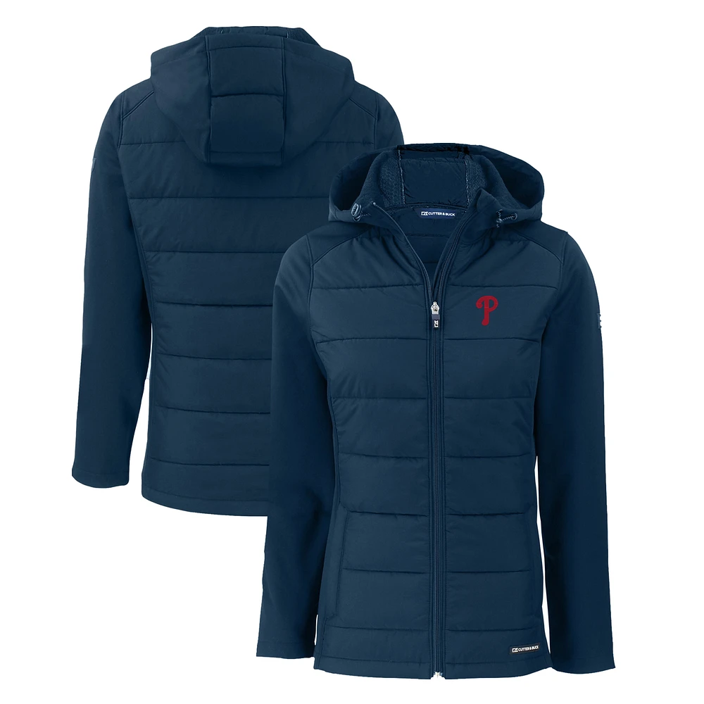 Women's Cutter & Buck Navy Philadelphia Phillies Evoke Hybrid Eco Softshell Recycled Full-Zip Hoodie Jacket