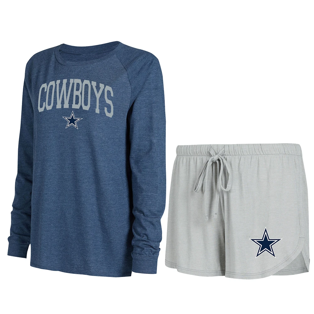 Women's Concepts Sport Gray/Navy Dallas Cowboys Raglan Long Sleeve Top & Shorts Lounge Set