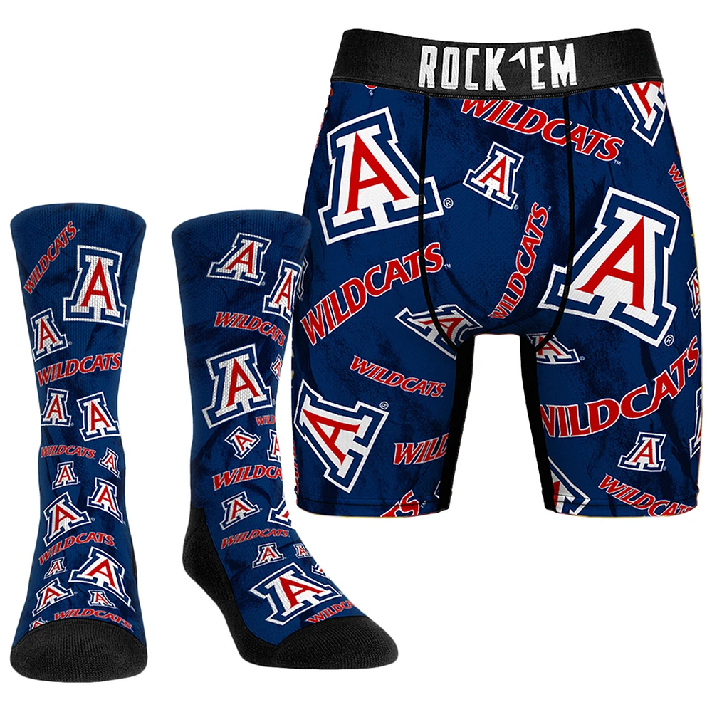Men's Rock Em Socks Arizona Wildcats All-Over Underwear and Crew Combo Pack