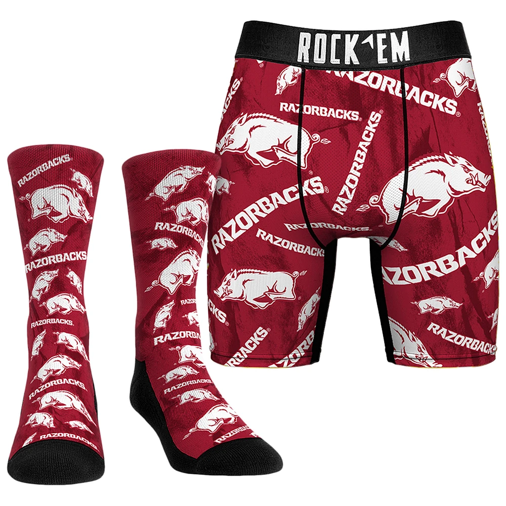 Men's Rock Em Socks Arkansas Razorbacks All-Over Underwear and Crew Combo Pack