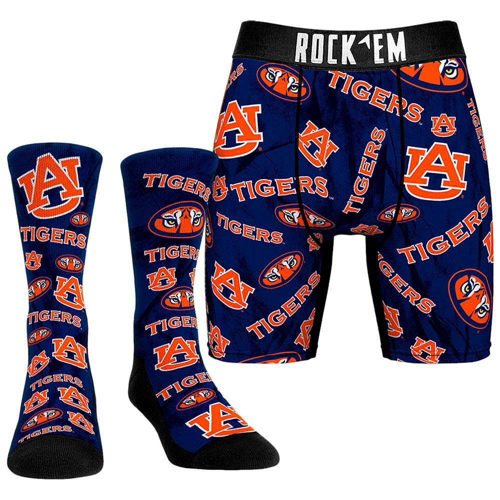 Men's Rock Em Socks Auburn Tigers All-Over Underwear and Crew Combo Pack