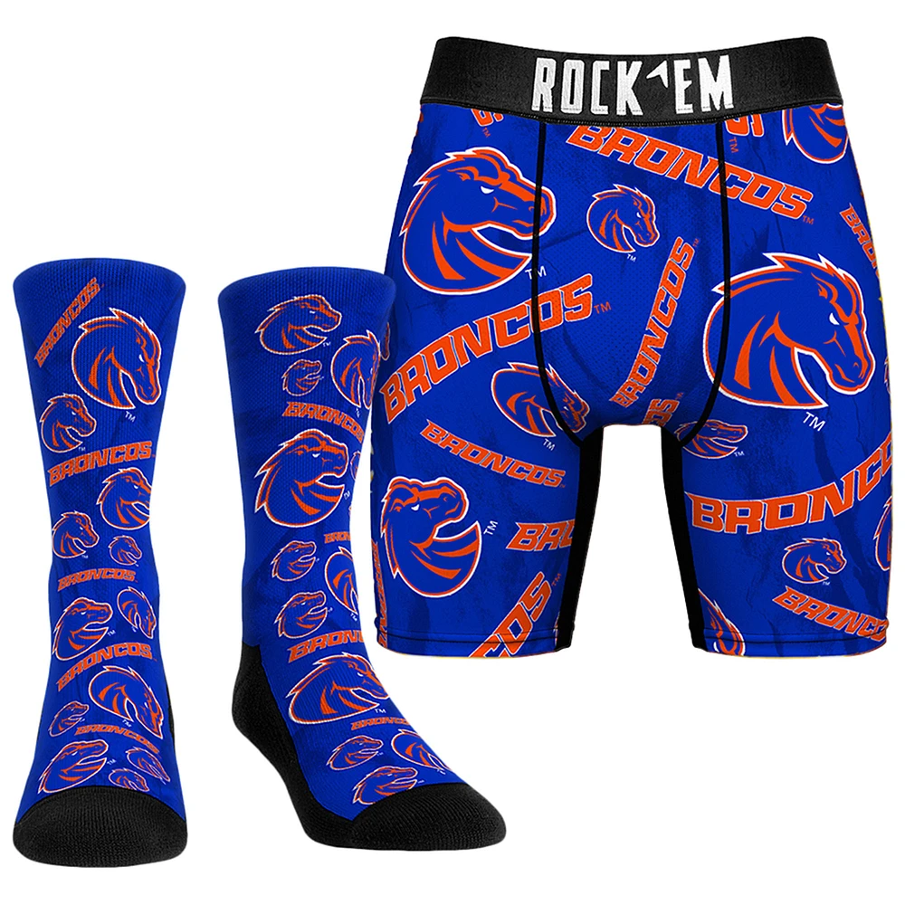 Men's Rock Em Socks Boise State Broncos All-Over Underwear and Crew Combo Pack
