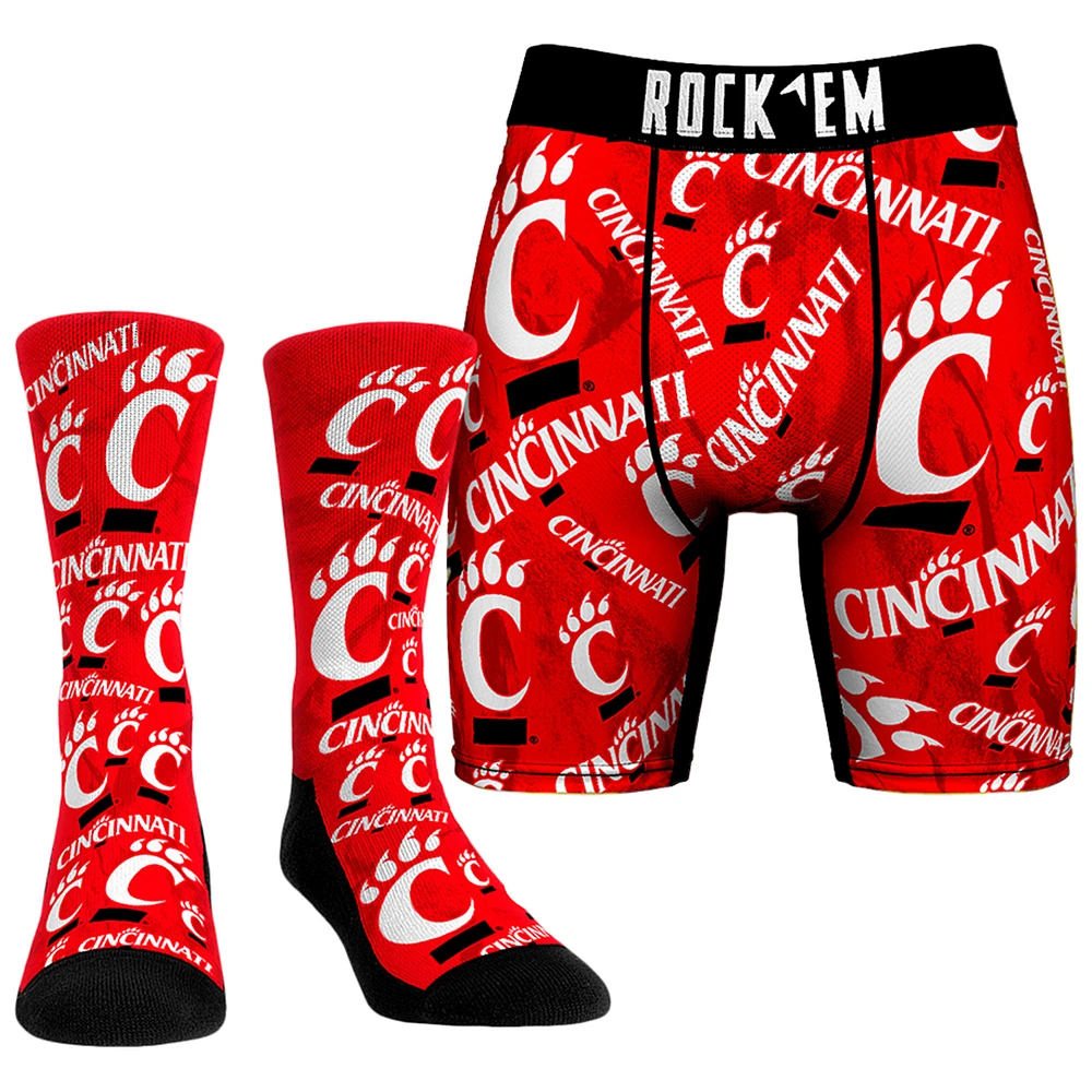Men's Rock Em Socks Cincinnati Bearcats All-Over Underwear and Crew Combo Pack