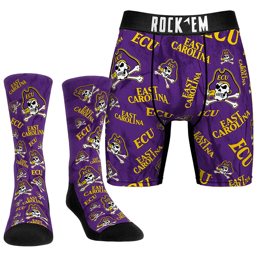 Men's Rock Em Socks ECU Pirates All-Over Underwear and Crew Combo Pack