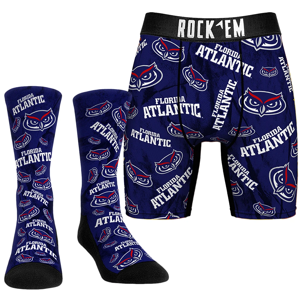 Men's Rock Em Socks Florida Atlantic Owls All-Over Underwear and Crew Combo Pack