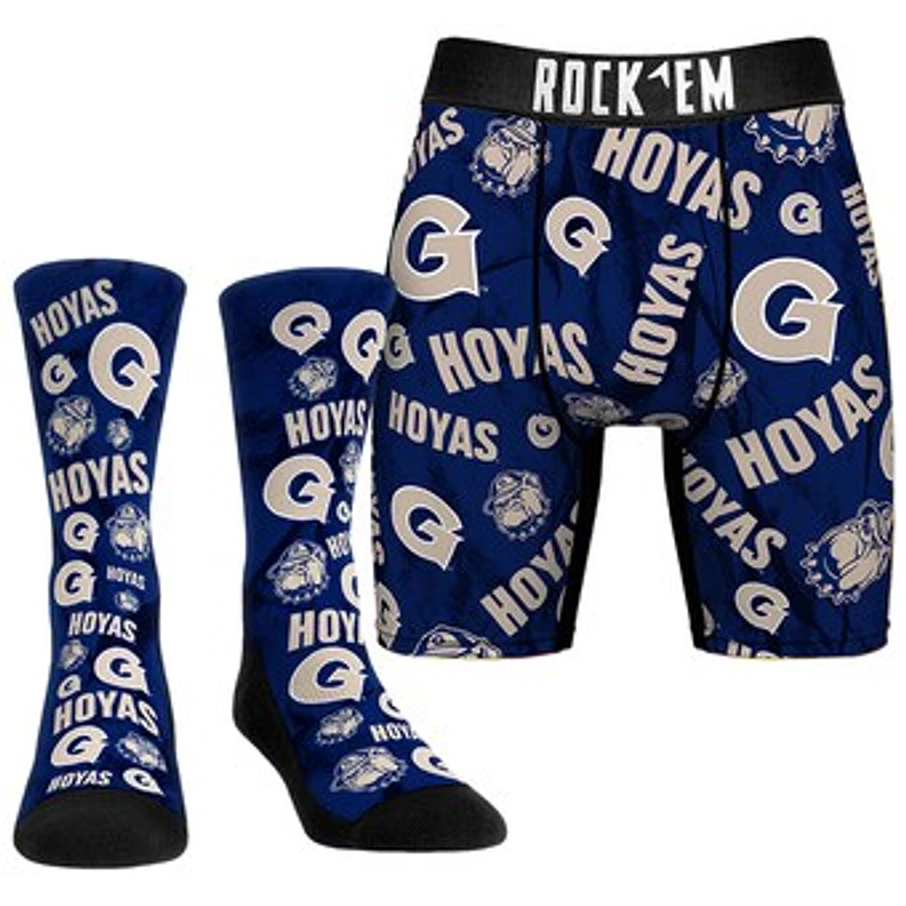Men's Rock Em Socks Georgetown Hoyas All-Over Underwear and Crew Combo Pack