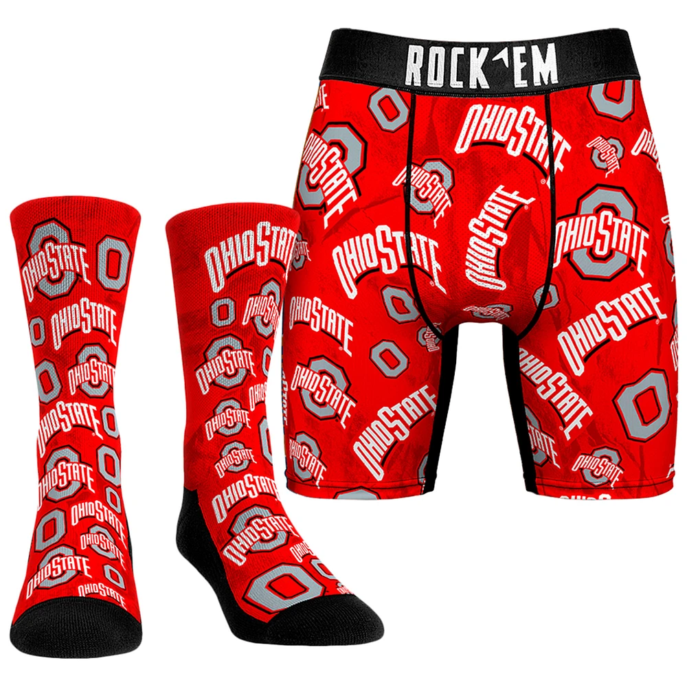 Men's Rock Em Socks Ohio State Buckeyes All-Over Underwear and Crew Combo Pack
