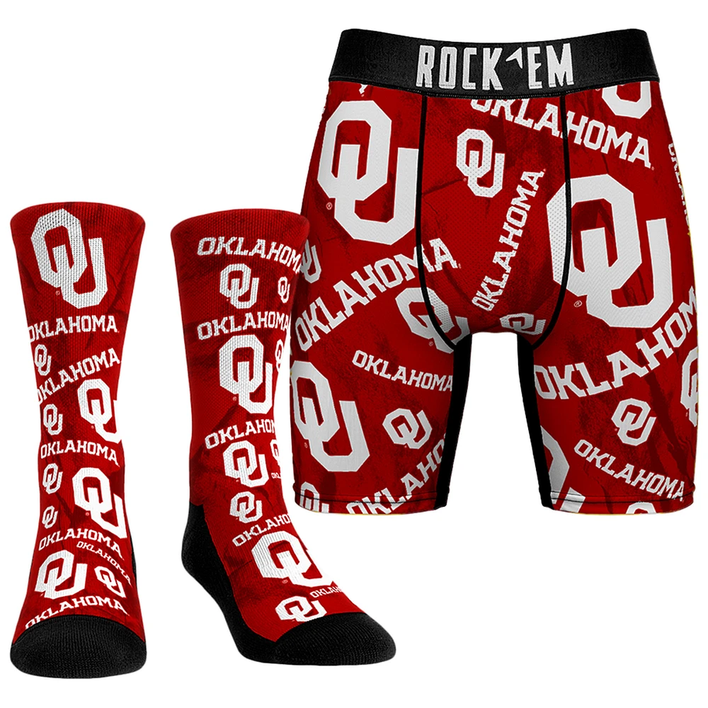 Men's Rock Em Socks Oklahoma Sooners All-Over Underwear and Crew Combo Pack