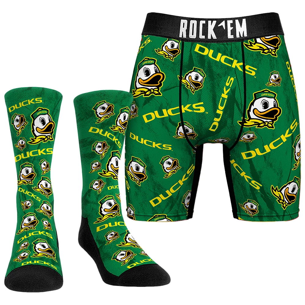 Men's Rock Em Socks Oregon Ducks All-Over Underwear and Crew Combo Pack