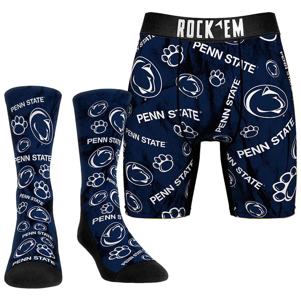 Men's Rock Em Socks Penn State Nittany Lions All-Over Underwear and Crew Combo Pack