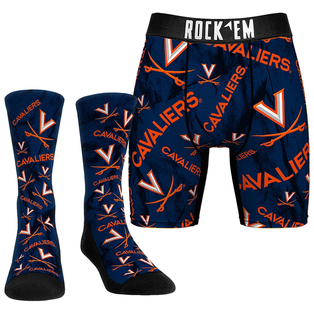 Men's Rock Em Socks Virginia Cavaliers All-Over Underwear and Crew Combo Pack