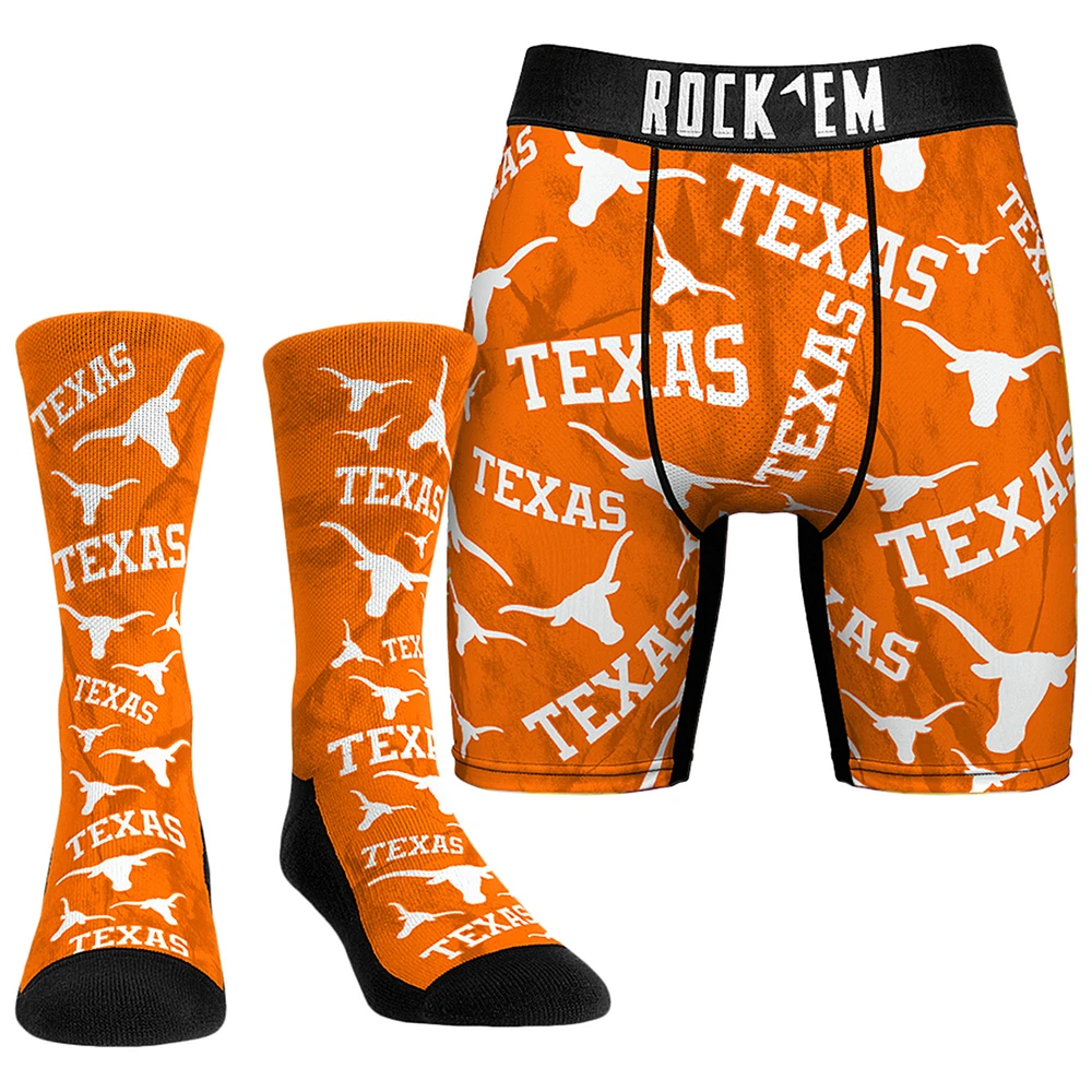 Men's Rock Em Socks Texas Longhorns All-Over Underwear and Crew Combo Pack