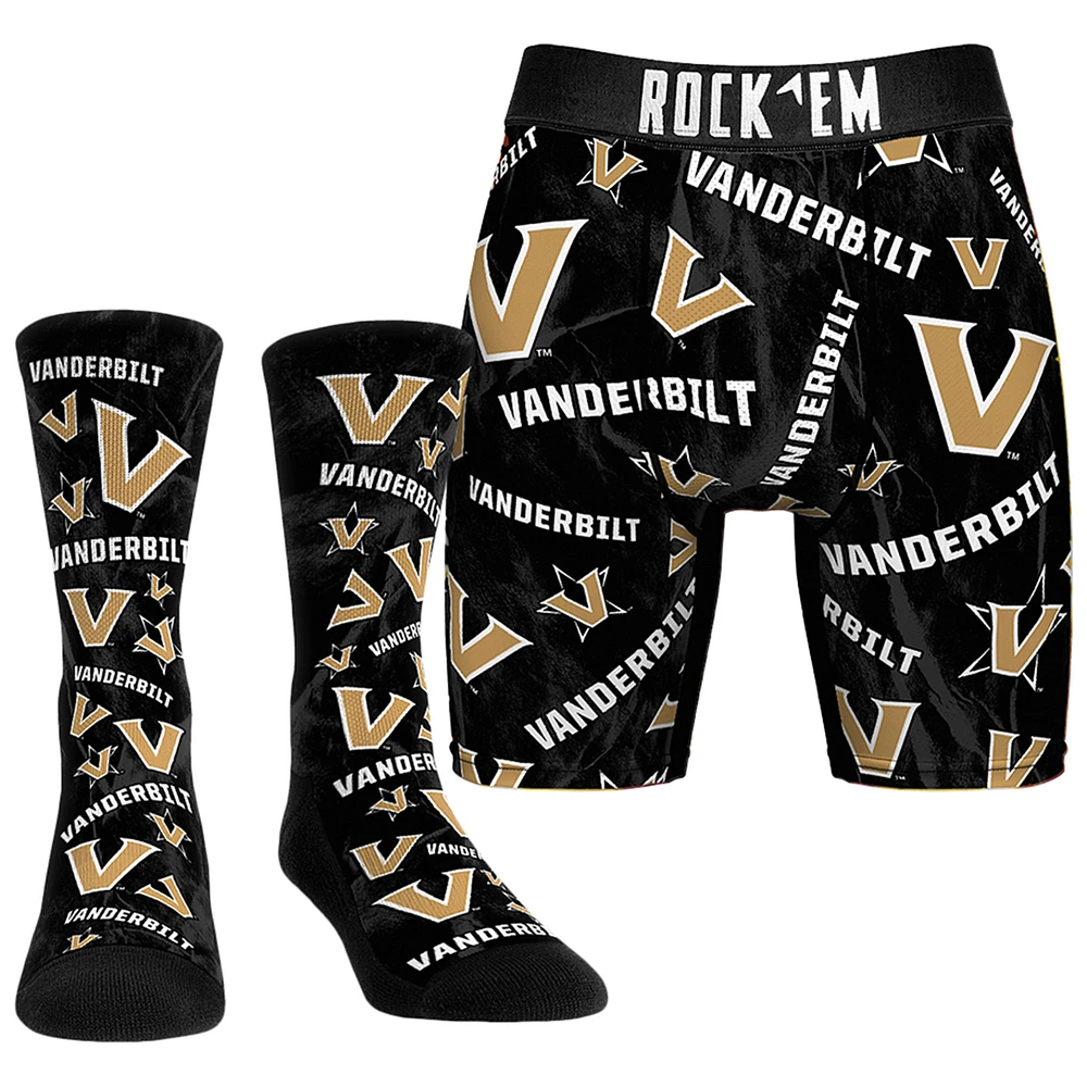 Men's Rock Em Socks Vanderbilt Commodores All-Over Underwear and Crew Combo Pack