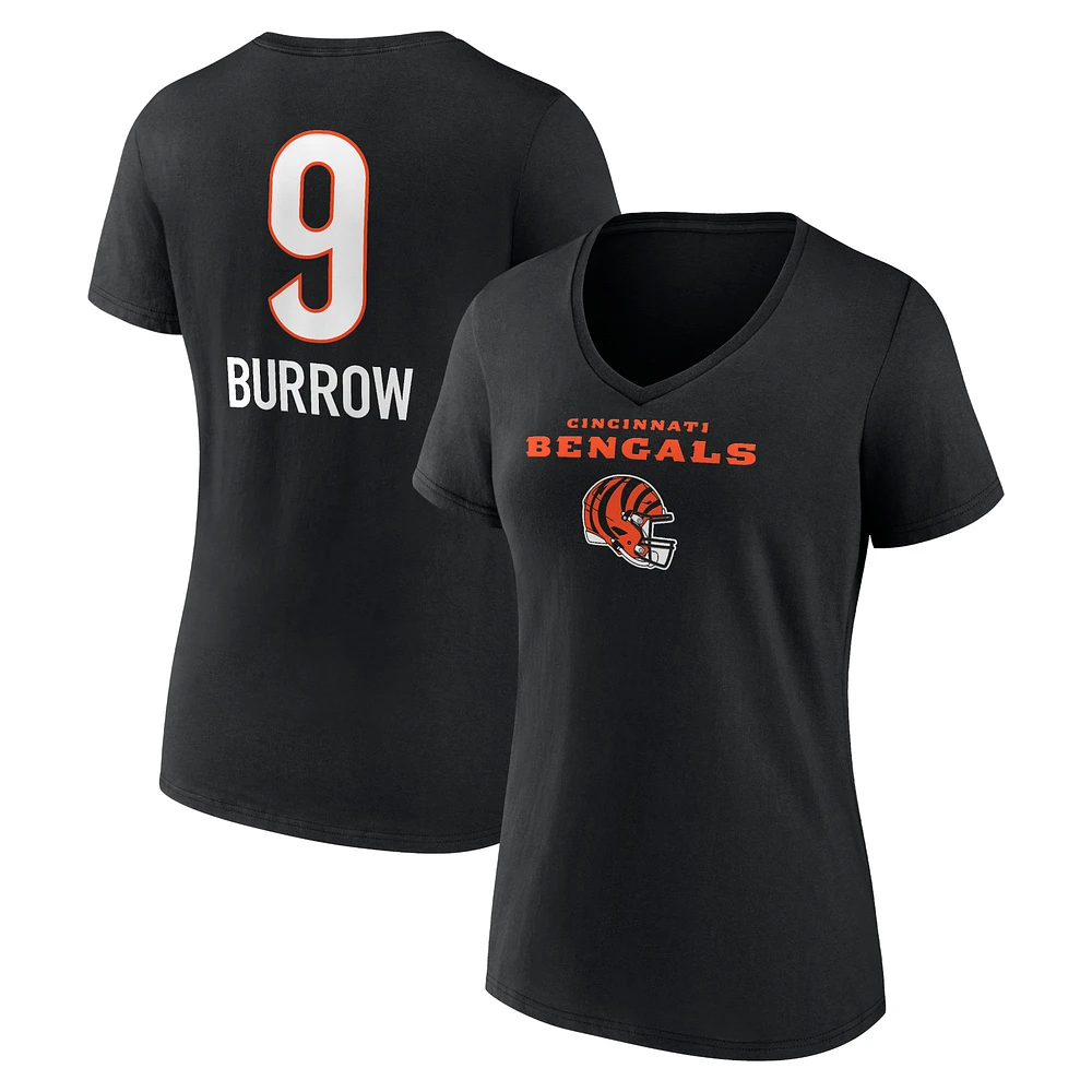 Women's Joe Burrow Cincinnati Bengals Black Team Wordmark Name & Number V-Neck T-Shirt