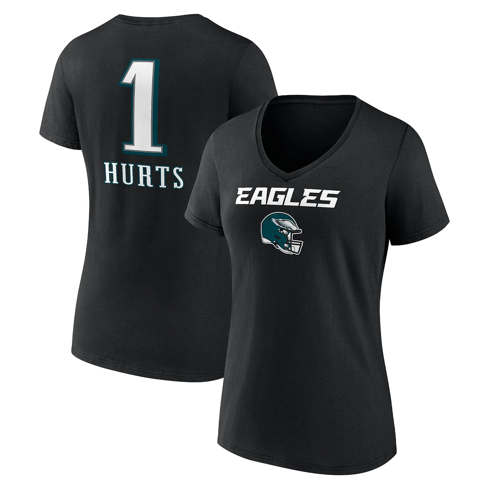 Women's Jalen Hurts Philadelphia Eagles Black Team Wordmark Name & Number V-Neck T-Shirt