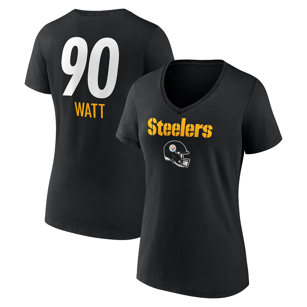 Women's T.J. Watt Pittsburgh Steelers Black Team Wordmark Name & Number V-Neck T-Shirt