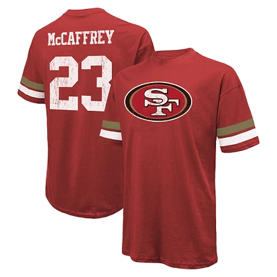 Men's Majestic Threads Christian McCaffrey Scarlet San Francisco 49ers Name & Number Oversized Fit T-Shirt