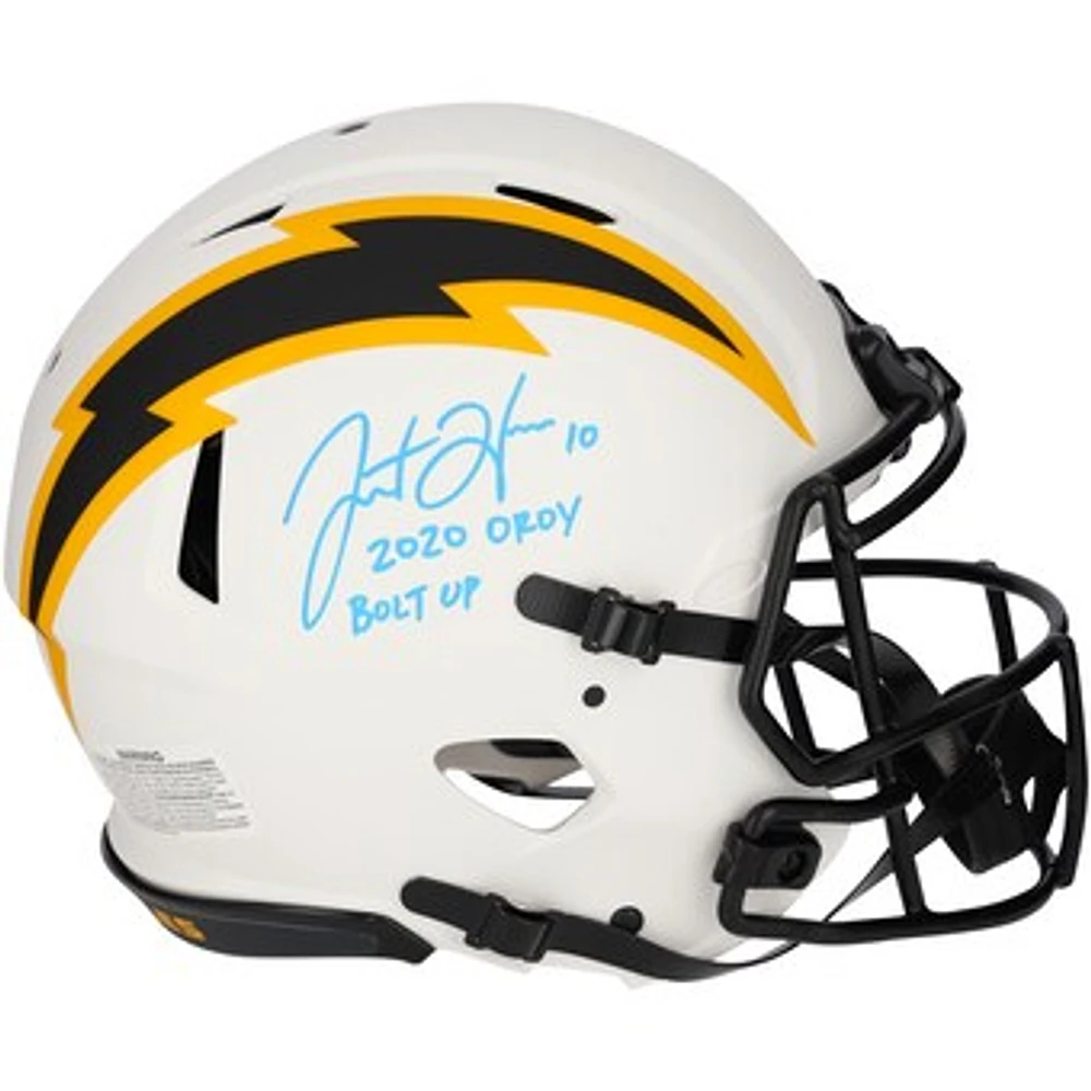Limited Edition of 10: Justin Herbert Los Angeles Chargers Autographed Riddell Authentic Helmet with Mutiple Inscriptions