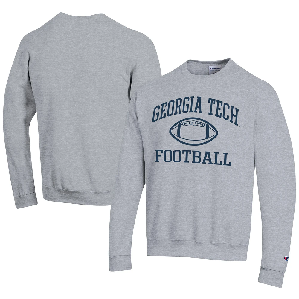 Men's Champion Gray Georgia Tech Yellow Jackets Football Powerblend Pullover Sweatshirt