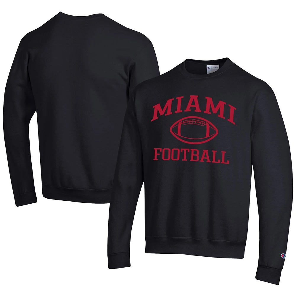 Men's Champion Black Miami University RedHawks Football Powerblend Pullover Sweatshirt