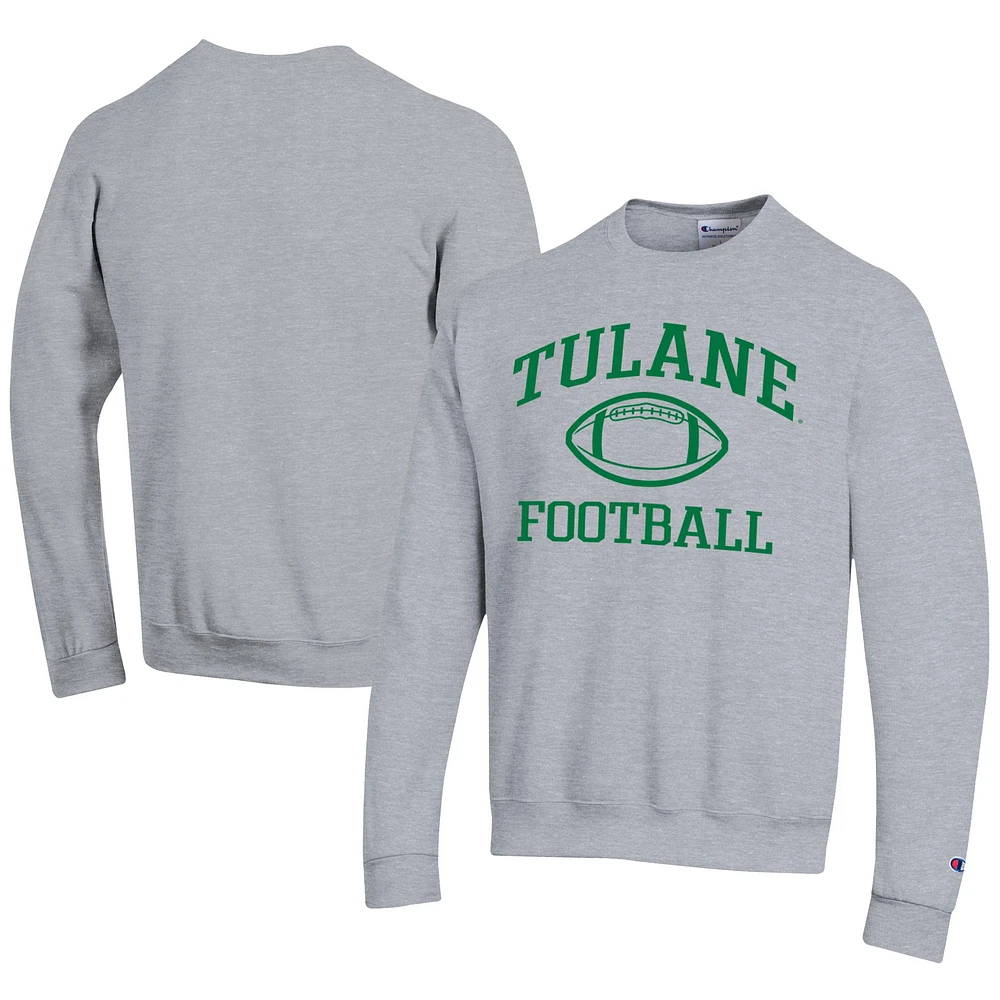 Men's Champion Gray Tulane Green Wave Football Powerblend Pullover Sweatshirt