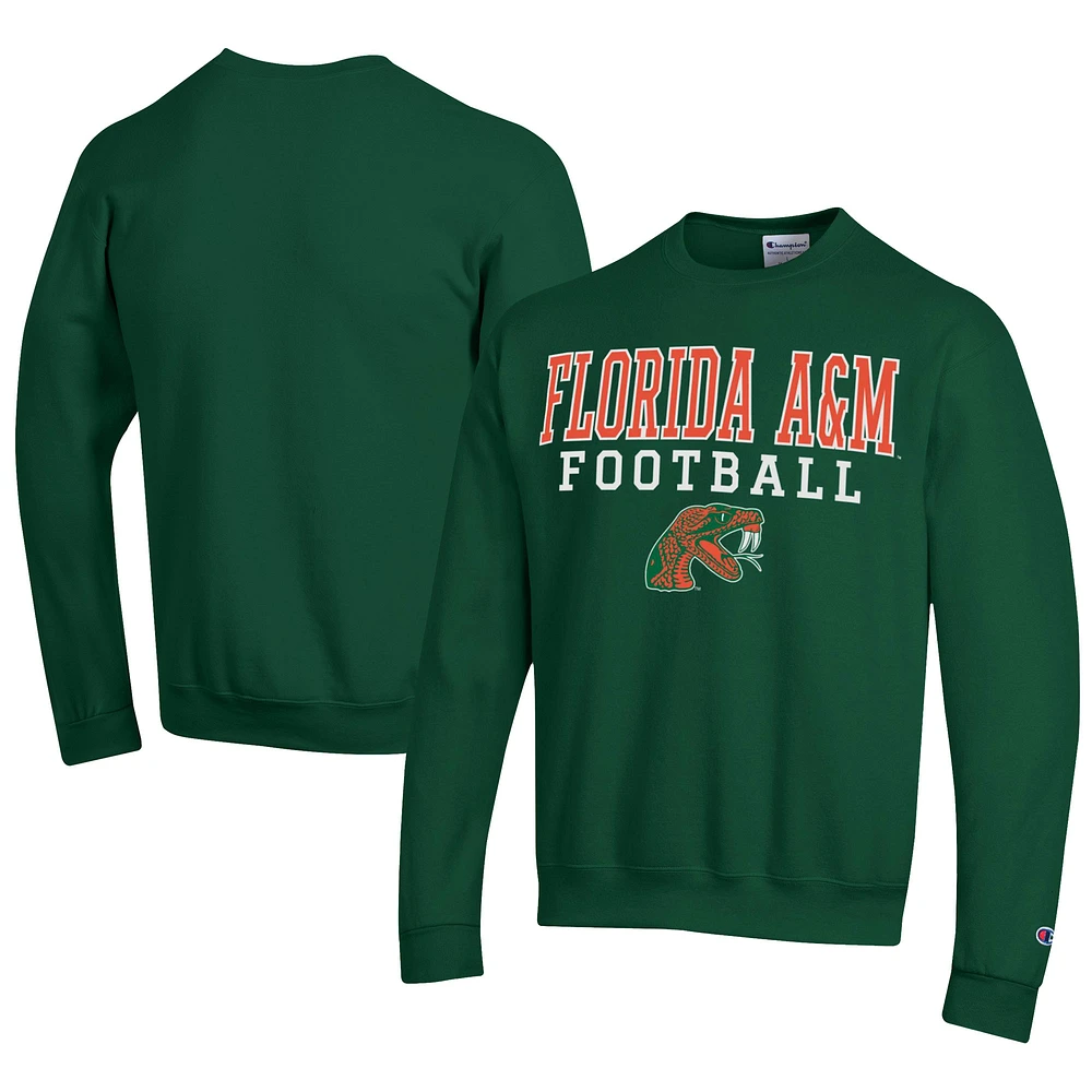 Men's Champion Green Florida A&M Rattlers Football Powerblend Pullover Sweatshirt