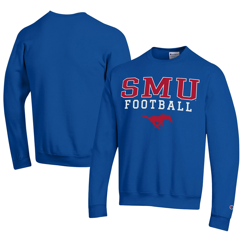Men's Champion Royal SMU Mustangs Football Powerblend Pullover Sweatshirt