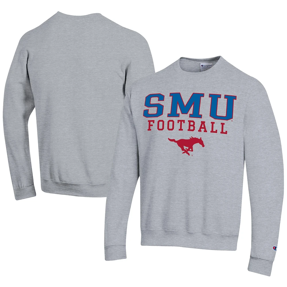 Men's Champion Gray SMU Mustangs Football Powerblend Pullover Sweatshirt
