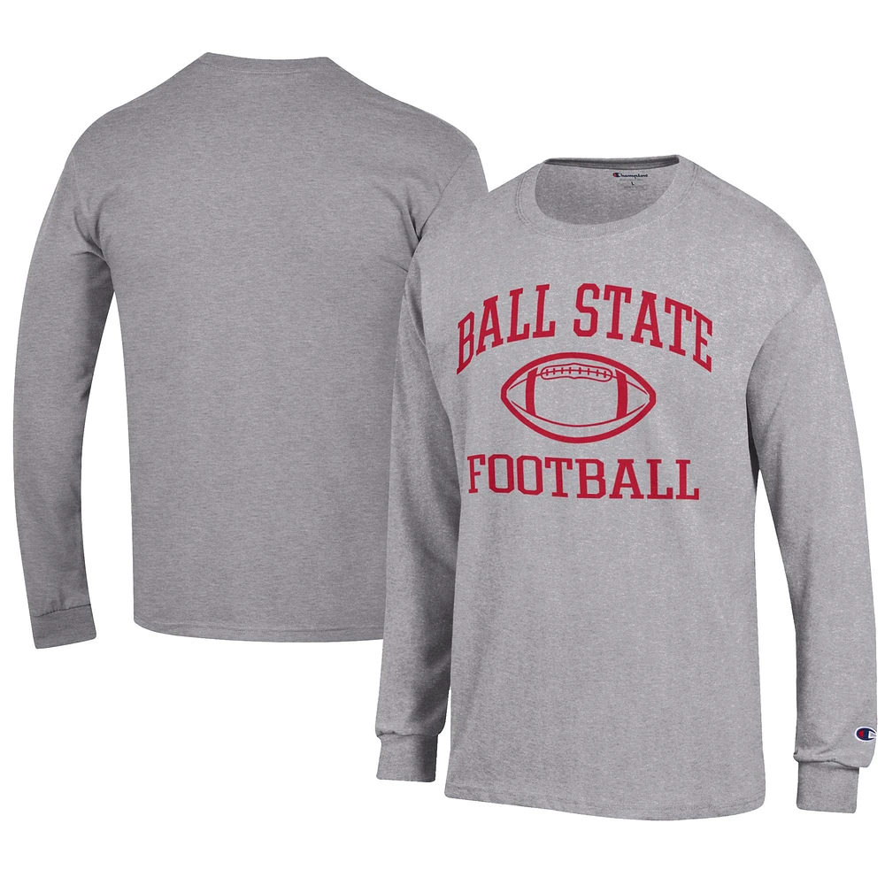 Men's Champion Gray Ball State Cardinals Football Jersey Long Sleeve T-Shirt