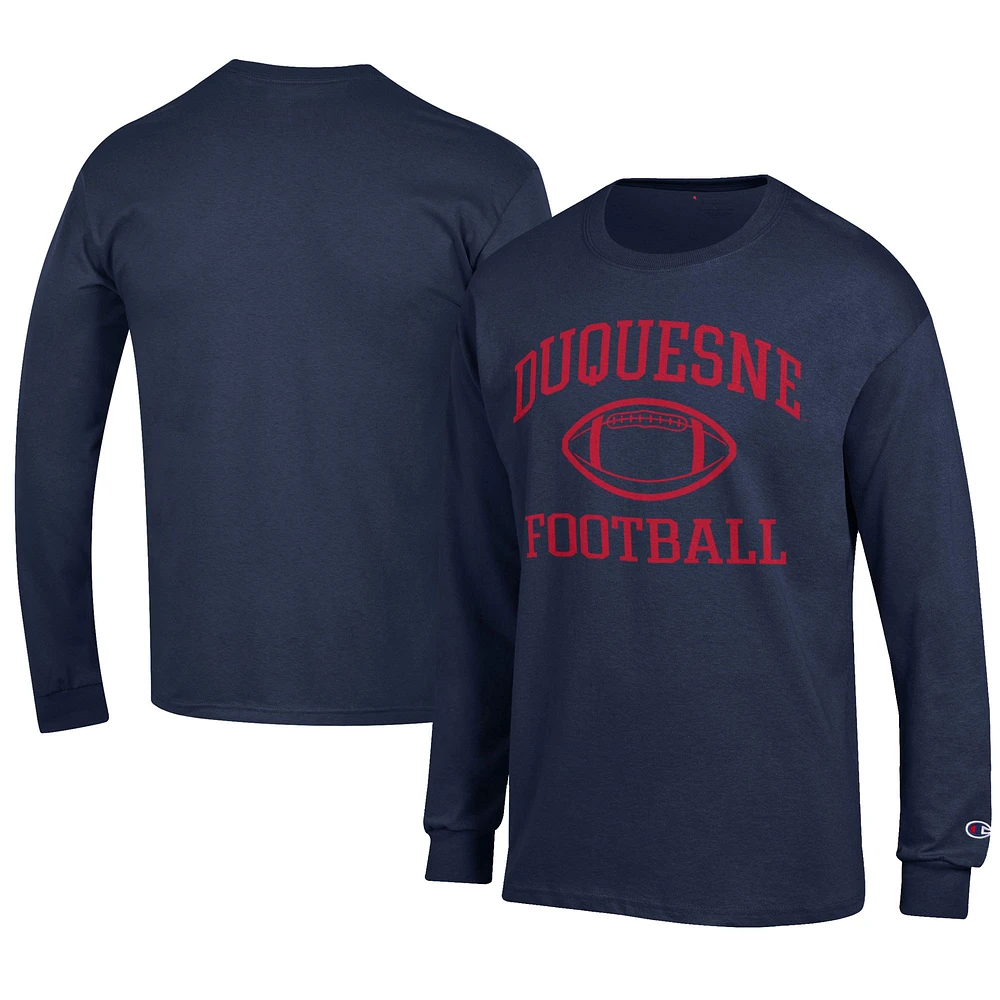 Men's Champion Navy Duquesne Dukes Football Jersey Long Sleeve T-Shirt