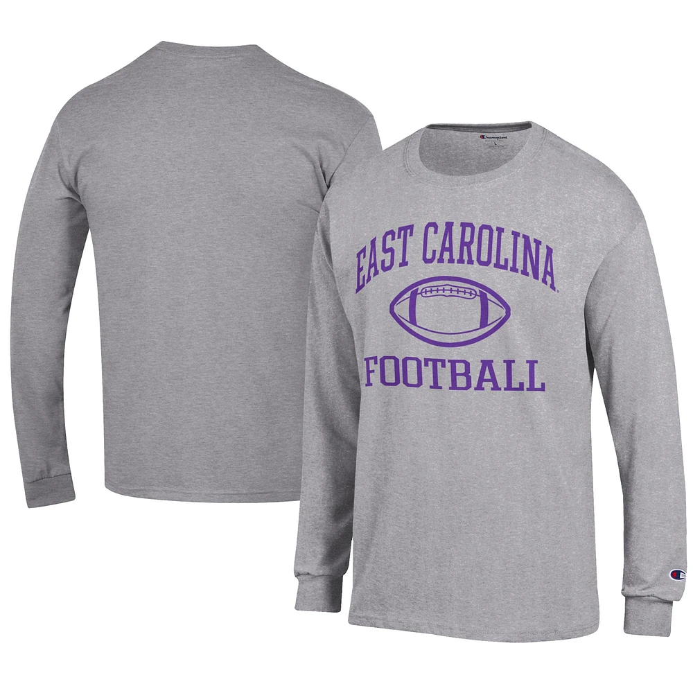 Men's Champion Gray ECU Pirates Football Jersey Long Sleeve T-Shirt