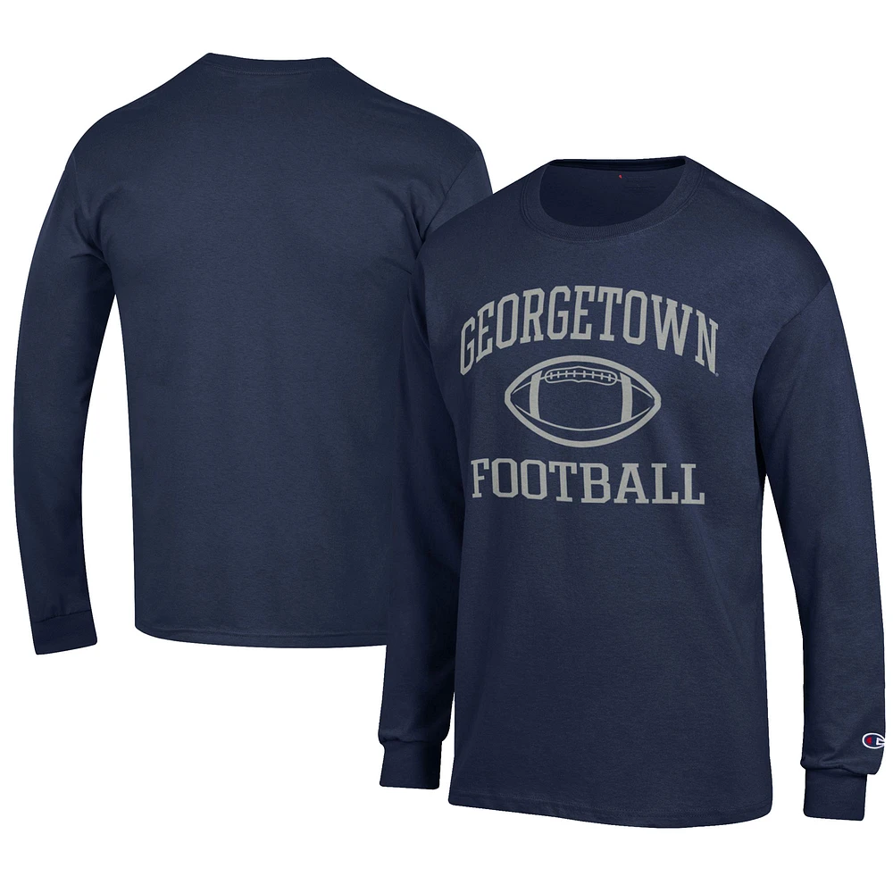 Men's Champion Navy Georgetown Hoyas Football Jersey Long Sleeve T-Shirt