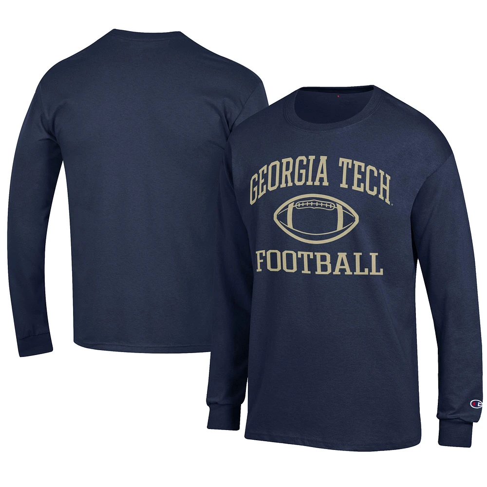 Men's Champion Navy Georgia Tech Yellow Jackets Football Jersey Long Sleeve T-Shirt