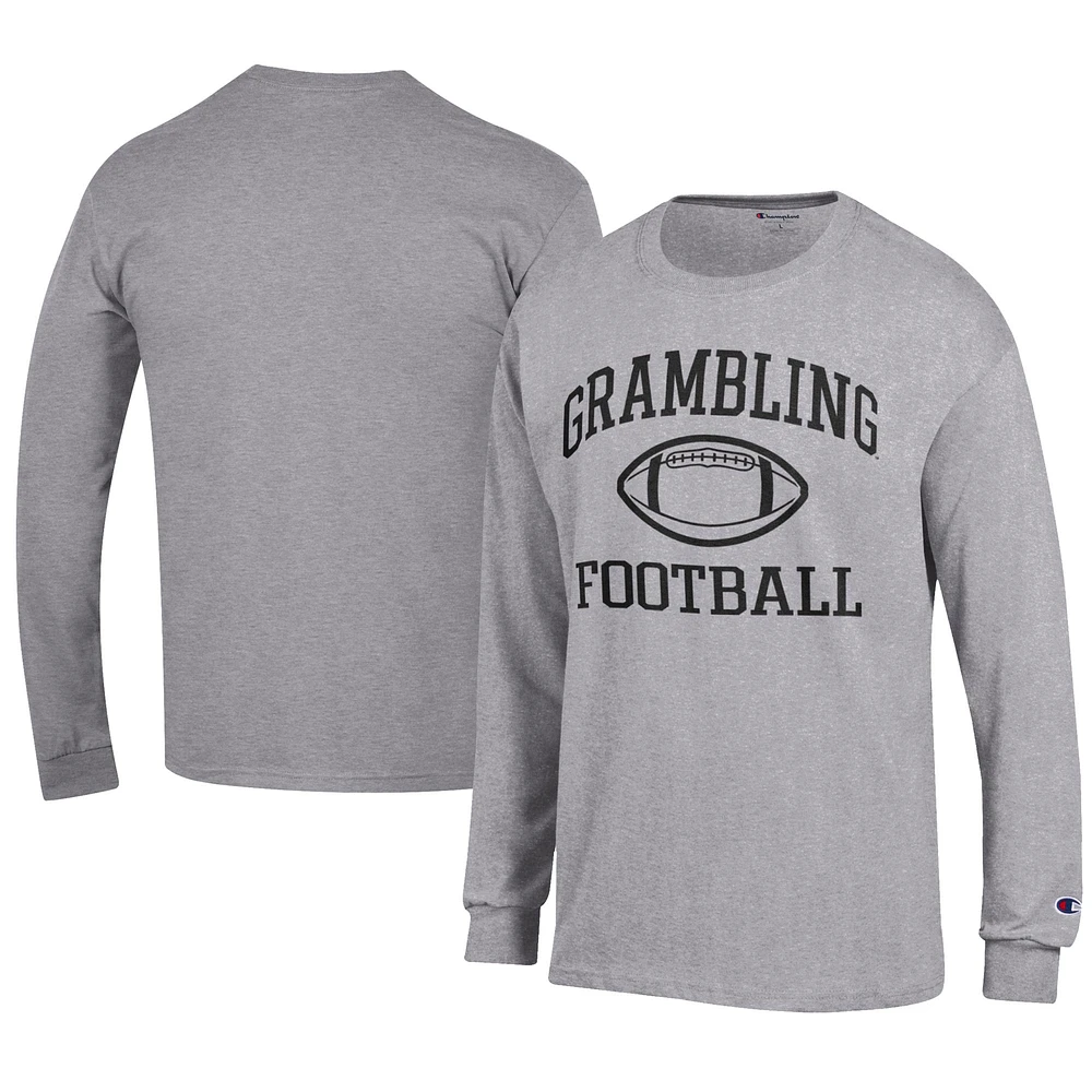 Men's Champion Gray Grambling Tigers Football Jersey Long Sleeve T-Shirt