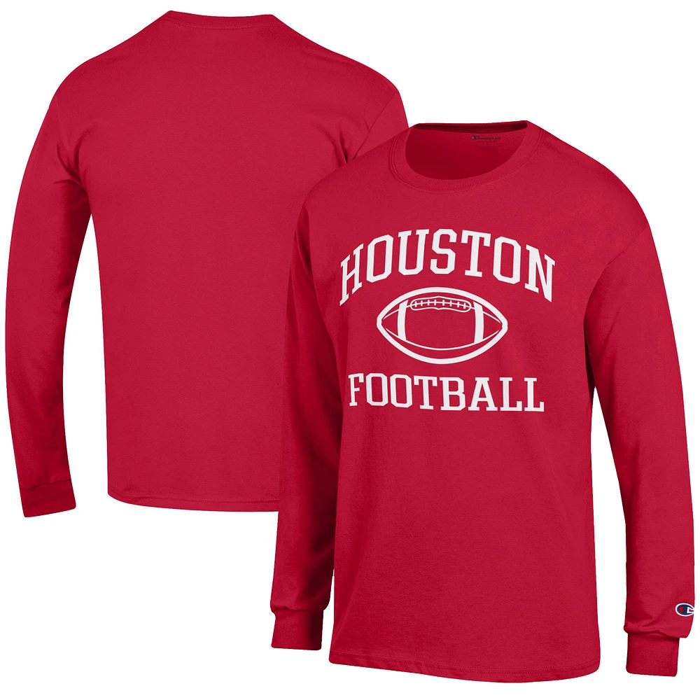 Men's Champion Red Houston Cougars Football Jersey Long Sleeve T-Shirt