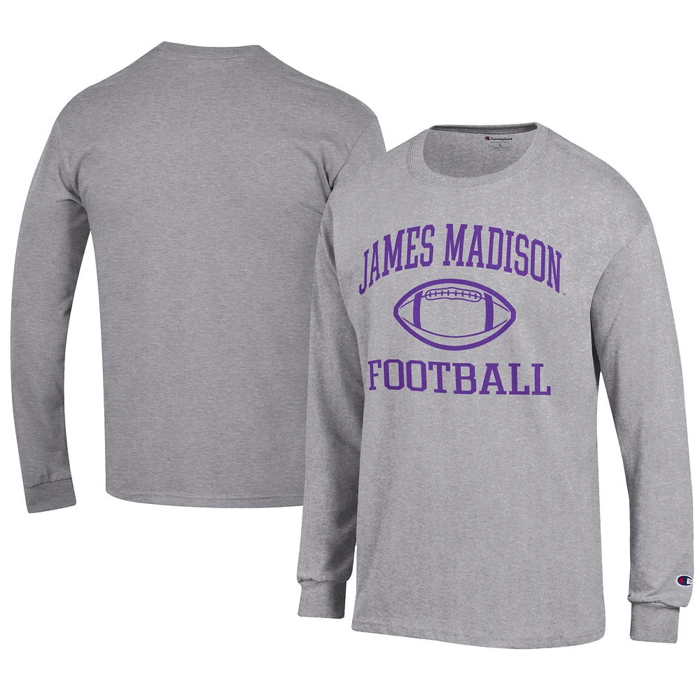 Men's Champion Gray James Madison Dukes Football Jersey Long Sleeve T-Shirt