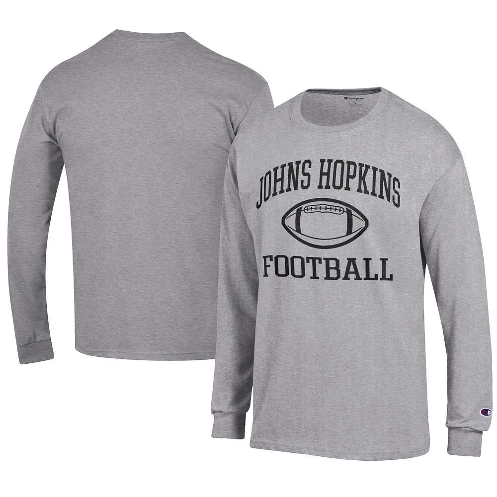 Men's Champion Gray Johns Hopkins Blue Jays Football Jersey Long Sleeve T-Shirt