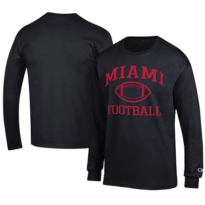Men's Champion Black Miami University RedHawks Football Jersey Long Sleeve T-Shirt