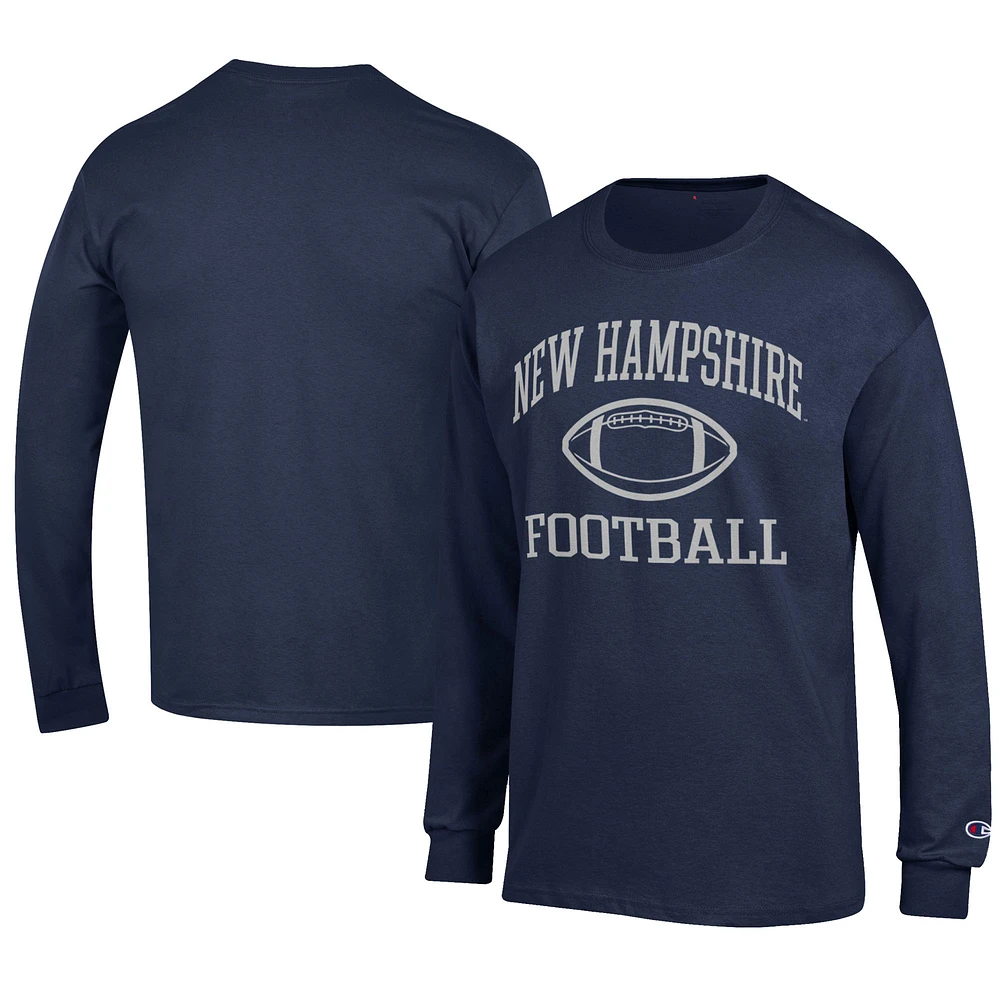 Men's Champion Navy New Hampshire Wildcats Football Jersey Long Sleeve T-Shirt