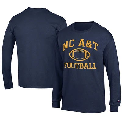 Men's Champion Navy North Carolina A&T Aggies Football Jersey Long Sleeve T-Shirt
