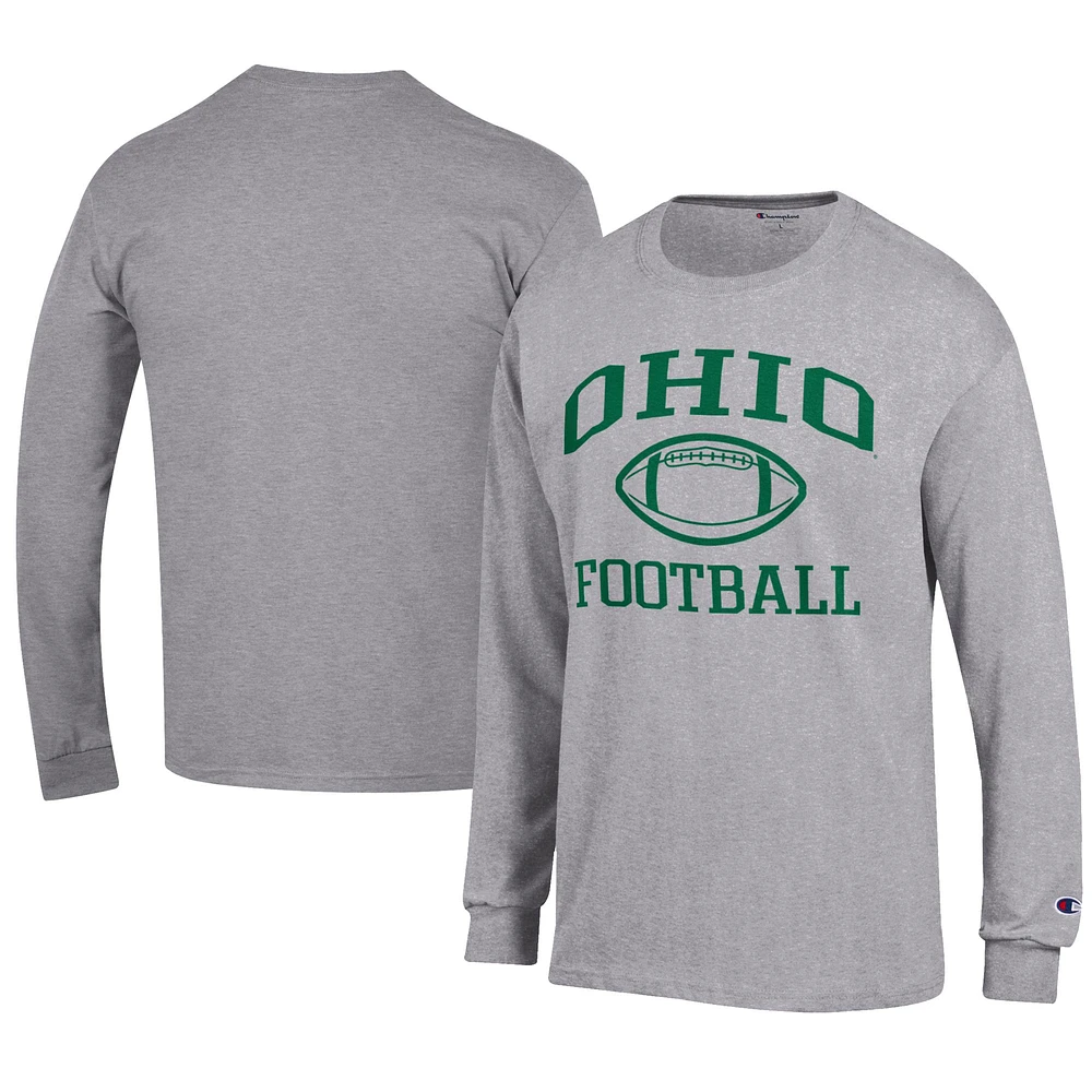 Men's Champion Gray Ohio Bobcats Football Jersey Long Sleeve T-Shirt