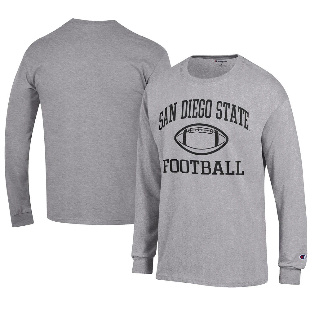 Men's Champion Gray San Diego State Aztecs Football Jersey Long Sleeve T-Shirt