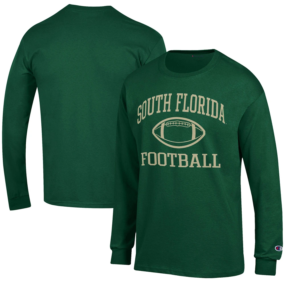 Men's Champion Green South Florida Bulls Football Jersey Long Sleeve T-Shirt