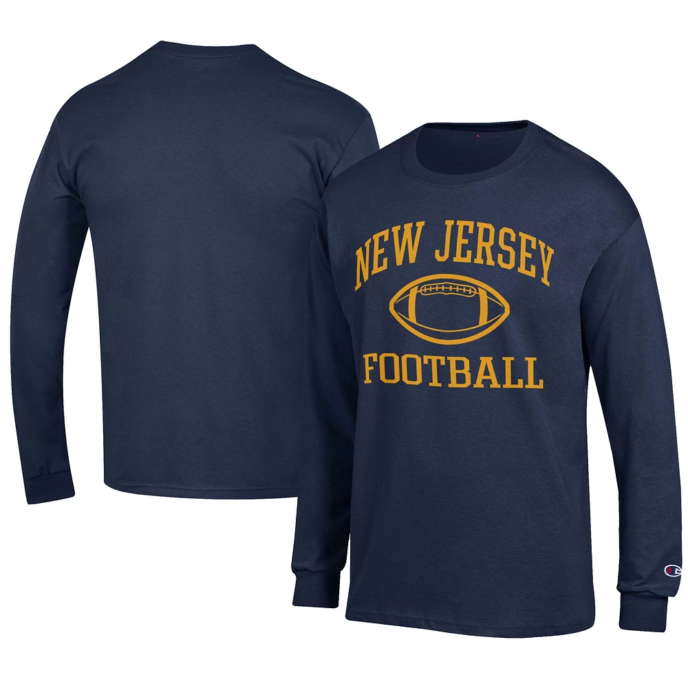 Men's Champion Navy College of New Jersey Lions Football Long Sleeve T-Shirt