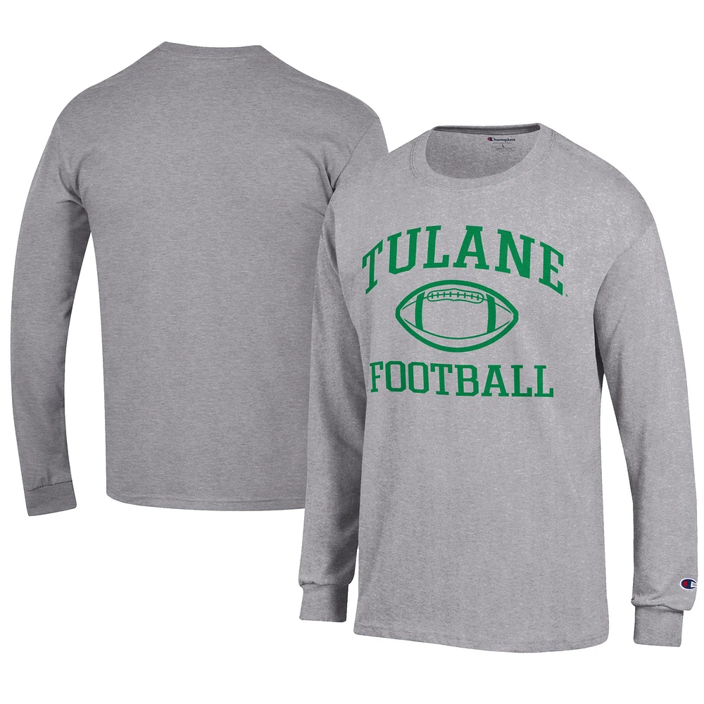 Men's Champion Gray Tulane Green Wave Football Jersey Long Sleeve T-Shirt