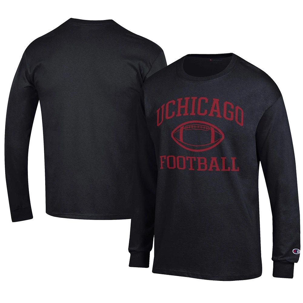 Men's Champion Black UChicago Maroons Football Jersey Long Sleeve T-Shirt