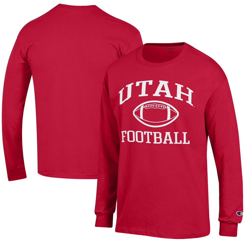 Men's Champion Red Utah Utes Football Jersey Long Sleeve T-Shirt