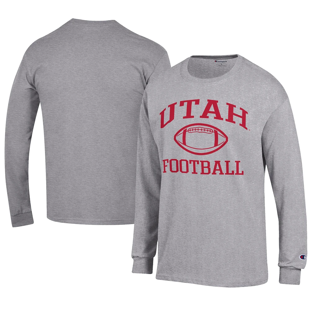 Men's Champion Gray Utah Utes Football Jersey Long Sleeve T-Shirt