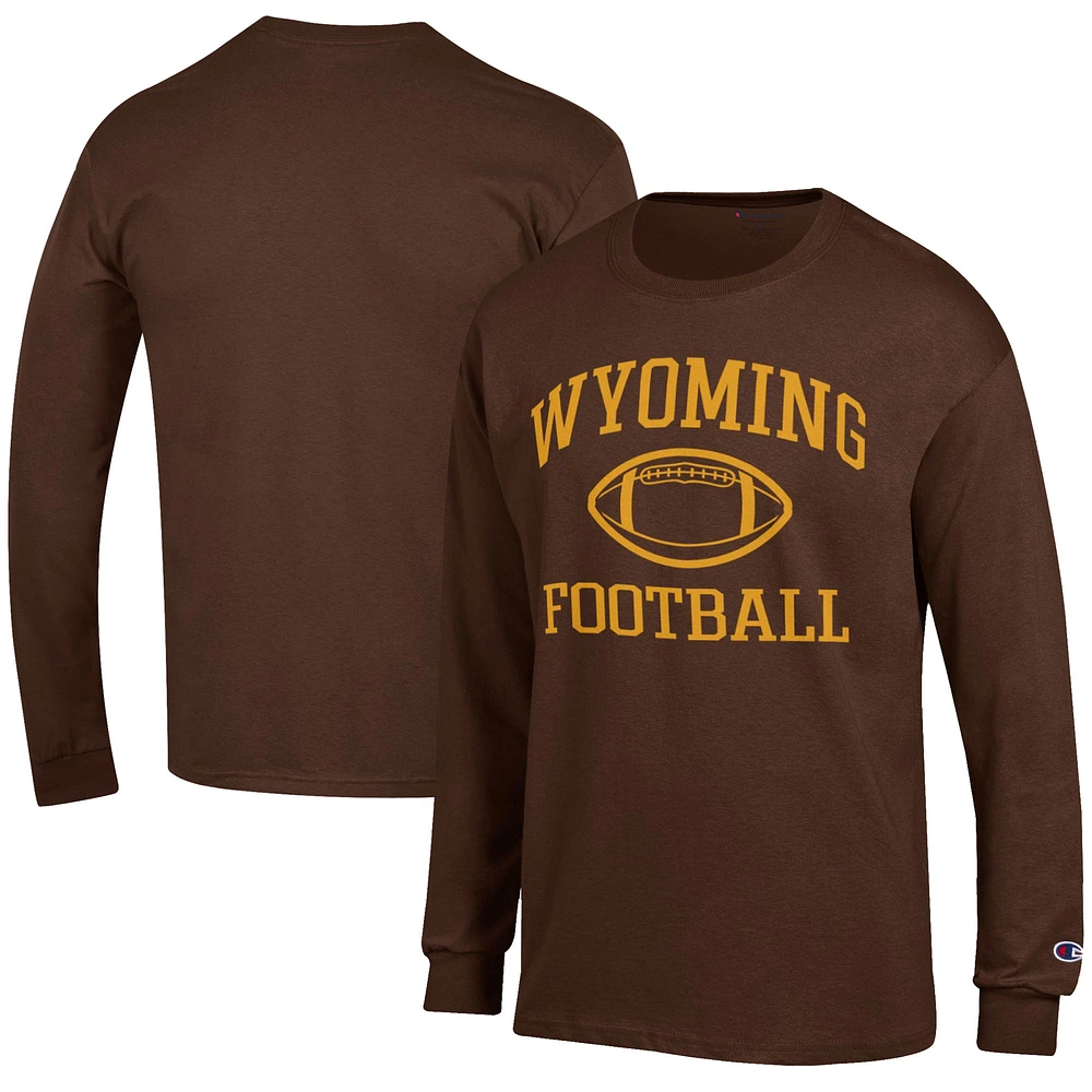 Men's Champion Brown Wyoming Cowboys Football Jersey Long Sleeve T-Shirt