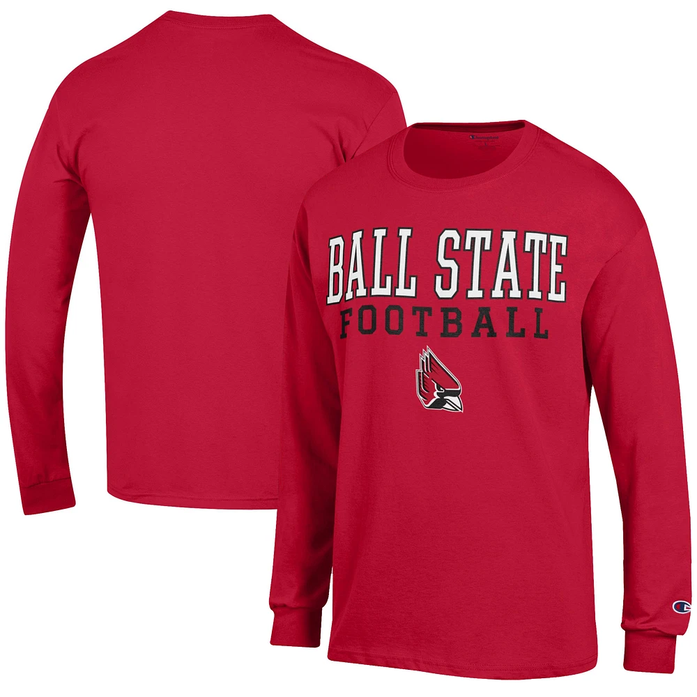 Men's Champion Cardinal Ball State Cardinals Football Jersey Long Sleeve T-Shirt